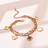 Arzonai 2022 Korean style titanium steel bracelet women's four-leaf clover double-layer chain high-end niche design does not fade hand jewelry